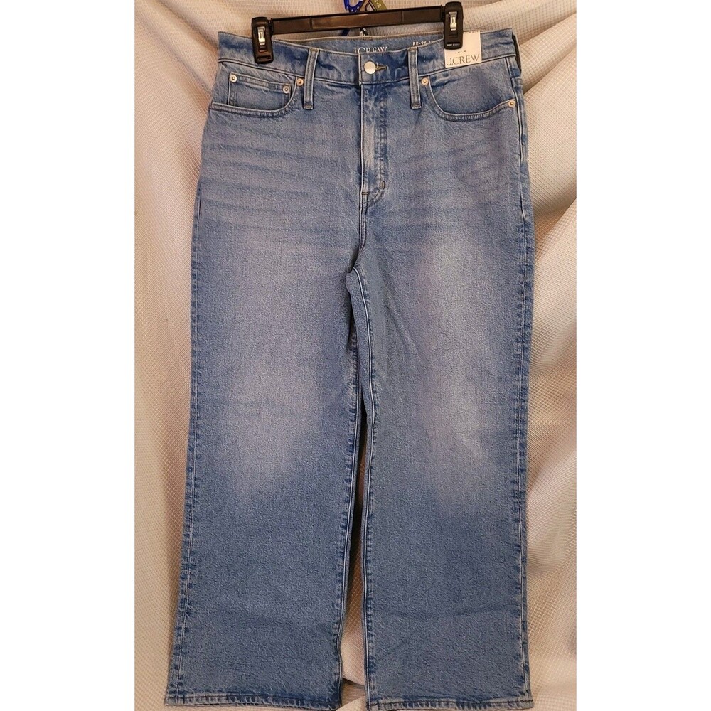 J.Crew Women's 30 Jeans '96 Slim Wide Leg High Rise Crop Denim Blue IDG NWT